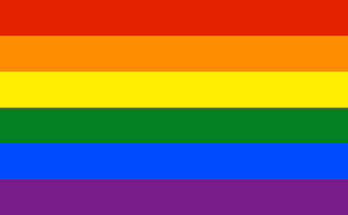 The LGBT pride flag with rainbow stripes.
